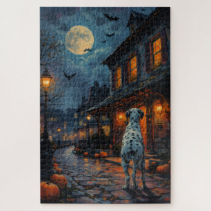 Dalmatian Haunted Firehouse Halloween Art Jigsaw Puzzle