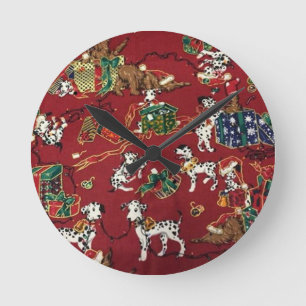 Dalmatian Holiday Print Round Clock