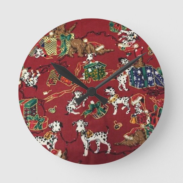 Dalmatian Holiday Print Round Clock (Front)