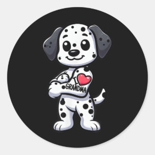 Dalmatian I Love Grandma Funny Dog Tattoo  Classic Round Sticker