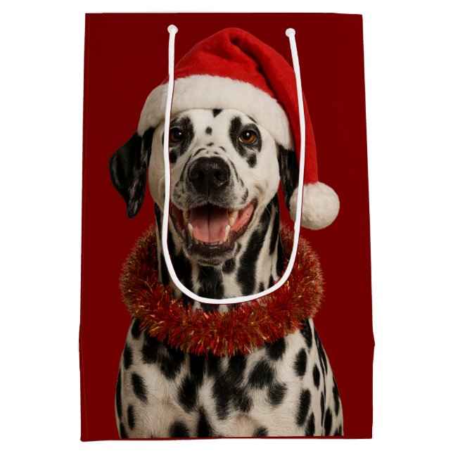 Dalmatian in a santa hat Christmas gift bag  (Back)