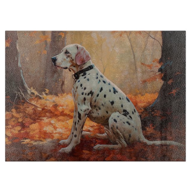 Dalmatian  in Autumn Leaves Fall Inspire  Cutting Board (Front)