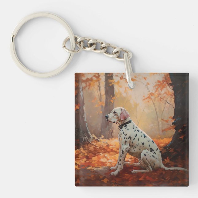 Dalmatian  in Autumn Leaves Fall Inspire  Key Ring (Front)