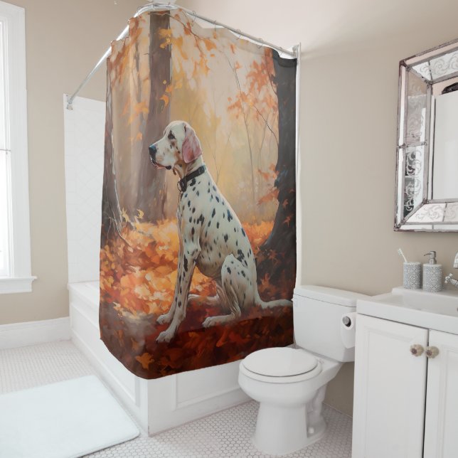 Dalmatian  in Autumn Leaves Fall Inspire  Shower Curtain (In Situ)
