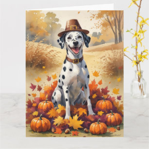 Dalmatian In Autumn Leaves Thanksgiving Art Card