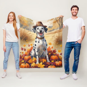 Dalmatian In Autumn Leaves Thanksgiving Art Fleece Blanket