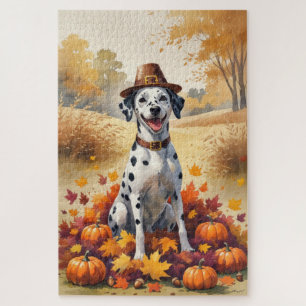 Dalmatian In Autumn Leaves Thanksgiving Art Jigsaw Puzzle