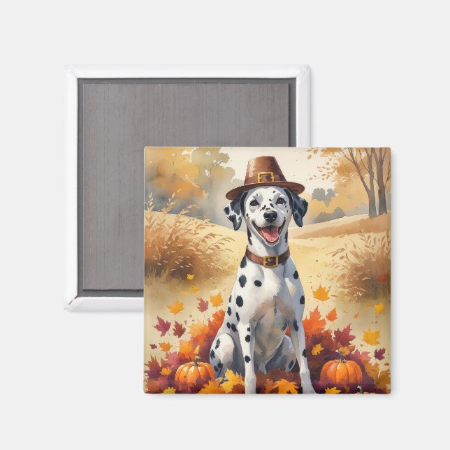 Dalmatian In Autumn Leaves Thanksgiving Art Magnet (Front/Back)