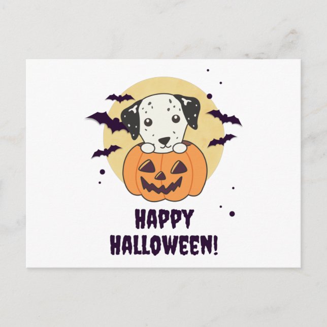 Dalmatian In Pumpkin Sweet Dogs Happy Halloween Postcard (Front)