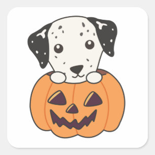 Dalmatian In Pumpkin Sweet Dogs Happy Halloween Sq Square Sticker