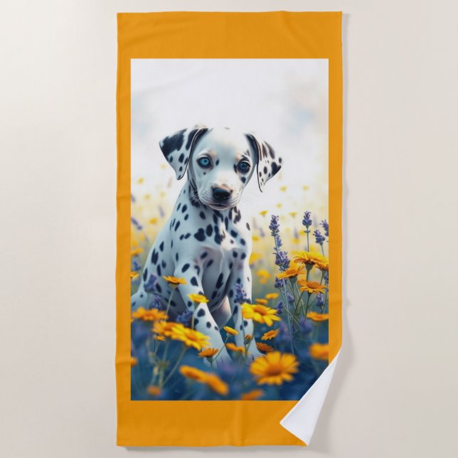 Dalmatian in the flowers beach towel (Front)