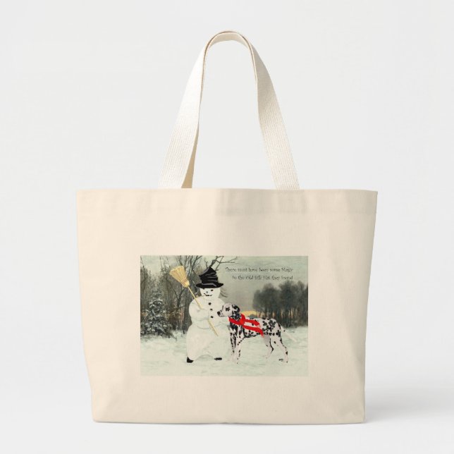 Dalmatian in Winter Snow Large Tote Bag (Front)