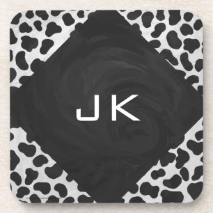 Dalmatian Monogrtam Black and White Prints Coaster