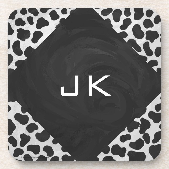 Dalmatian Monogrtam Black and White Prints Coaster (Front)