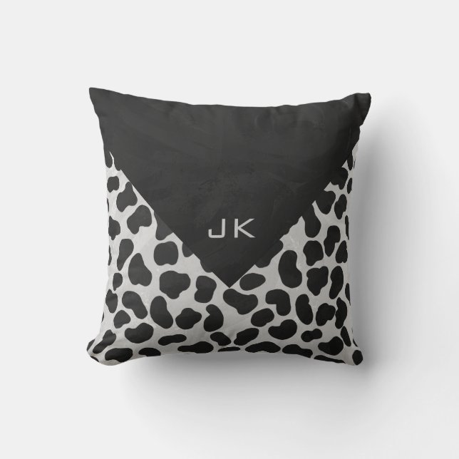 Dalmatian Monogrtam Black and White Prints Cushion (Front)