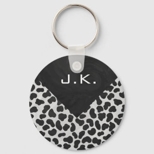 Dalmatian Monogrtam Black and White Prints Key Ring