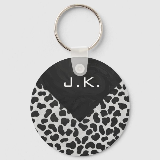 Dalmatian Monogrtam Black and White Prints Key Ring (Front)