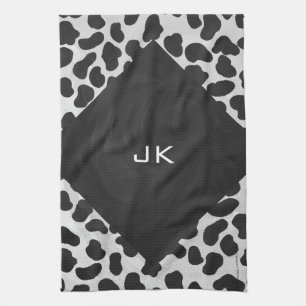 Dalmatian Monogrtam Black and White Prints Tea Towel