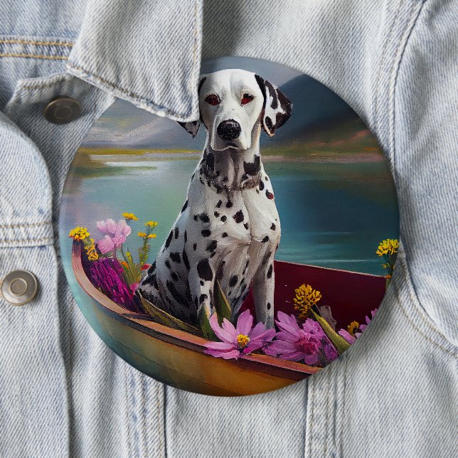 Dalmatian on a Paddle: A Scenic Adventure 6 Cm Round Badge (In Situ)