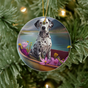 Dalmatian on a Paddle: A Scenic Adventure Ceramic Tree Decoration