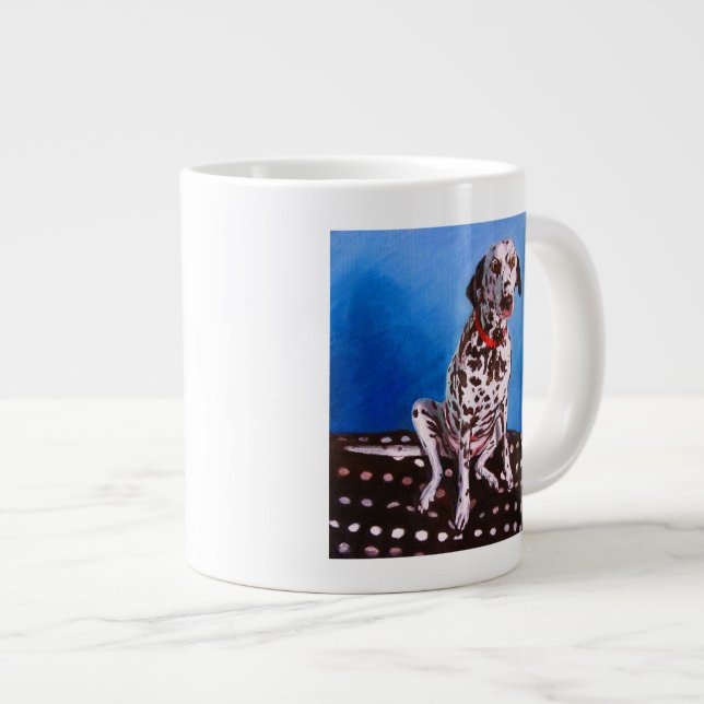 Dalmatian on spotty cushion 2011 large coffee mug (Front Right)