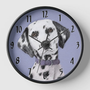Dalmatian Painting - Cute Original Dog Art Clock