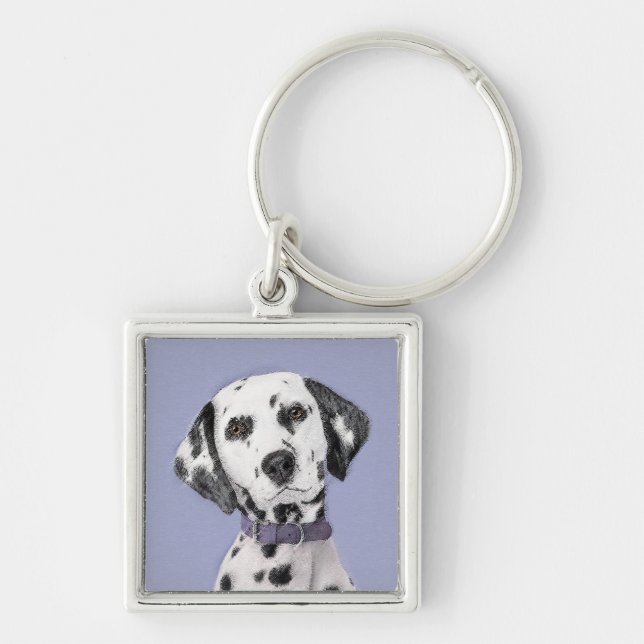Dalmatian Painting - Cute Original Dog Art Key Ring (Front)