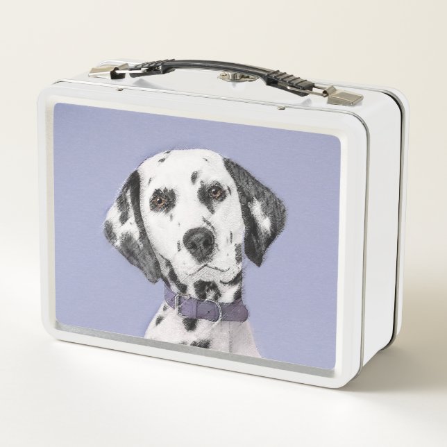 Dalmatian Painting - Cute Original Dog Art Metal Lunch Box (Back)