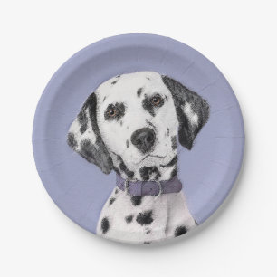 Dalmatian Painting - Cute Original Dog Art Paper Plate