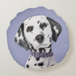 Dalmatian Painting - Cute Original Dog Art Round Cushion