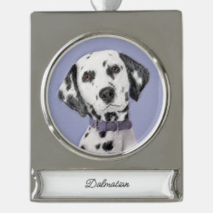 Dalmatian Painting - Cute Original Dog Art Silver Plated Banner Ornament