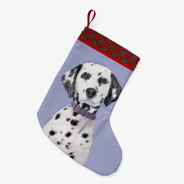 Dalmatian Painting - Cute Original Dog Art Small Christmas Stocking (Front (Hanging))