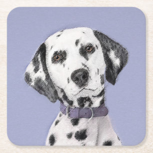 Dalmatian Painting - Cute Original Dog Art Square Paper Coaster