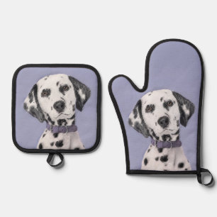 Dalmatian Painting Spotted Cute Original Dog Art Oven Mitt & Pot Holder Set