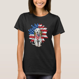 Dalmatian Patriot American Flag Sunflower Independ T-Shirt