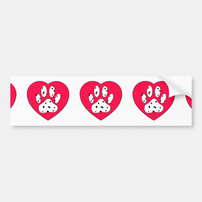 Dalmatian Paw Print In Red Heart Bumper Sticker (Front)