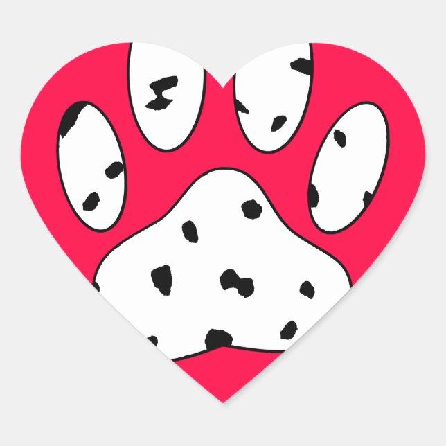 Dalmatian Paw Print In Red Heart Heart Sticker (Front)