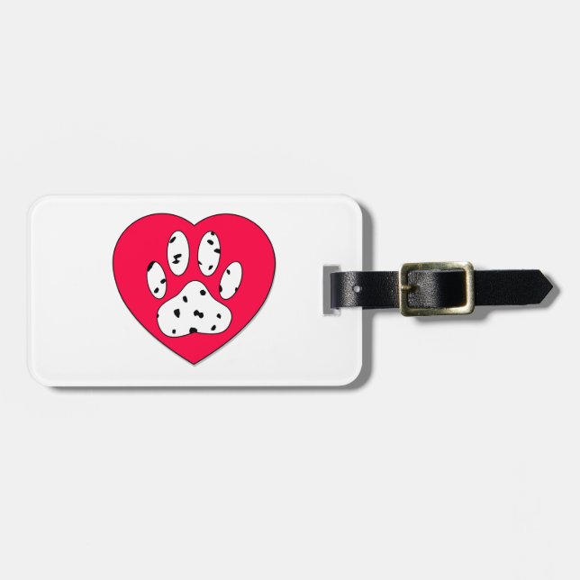 Dalmatian Paw Print In Red Heart Luggage Tag (Front Horizontal)