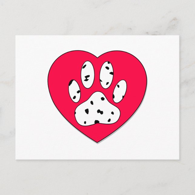 Dalmatian Paw Print In Red Heart Postcard (Front)