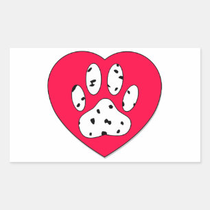 Dalmatian Paw Print In Red Heart Rectangular Sticker
