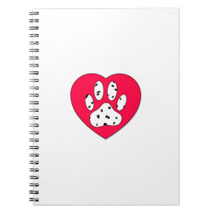 Dalmatian Paw Print In Red Heart Spiral Notebook