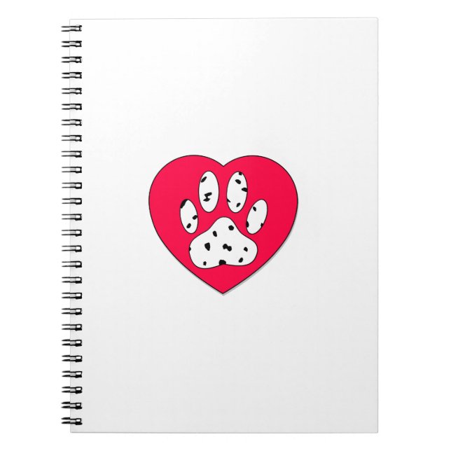 Dalmatian Paw Print In Red Heart Spiral Notebook (Front)