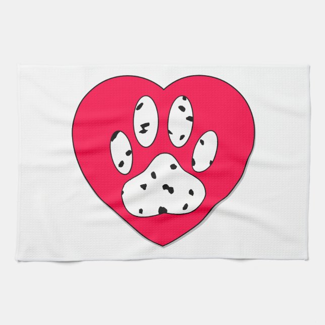 Dalmatian Paw Print In Red Heart Tea Towel (Horizontal)