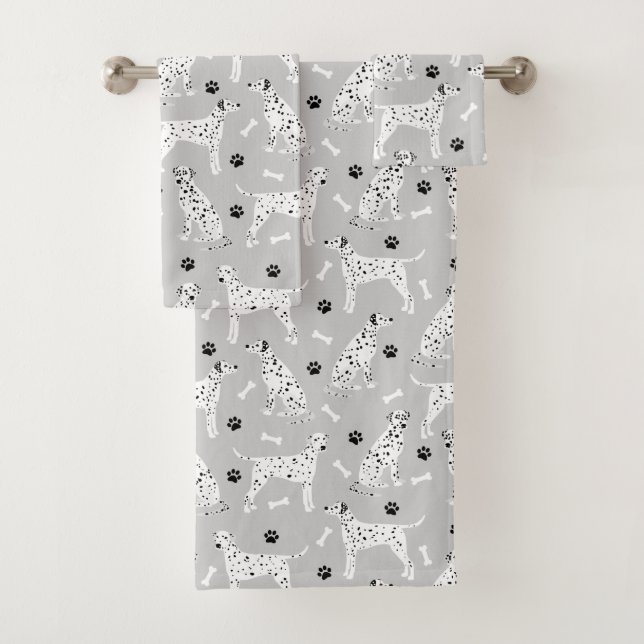 Dalmatian Paws and Bones Bath Towel Set (Insitu)