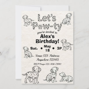 Dalmatian Pawty Black & White Illustrated Birthday Invitation