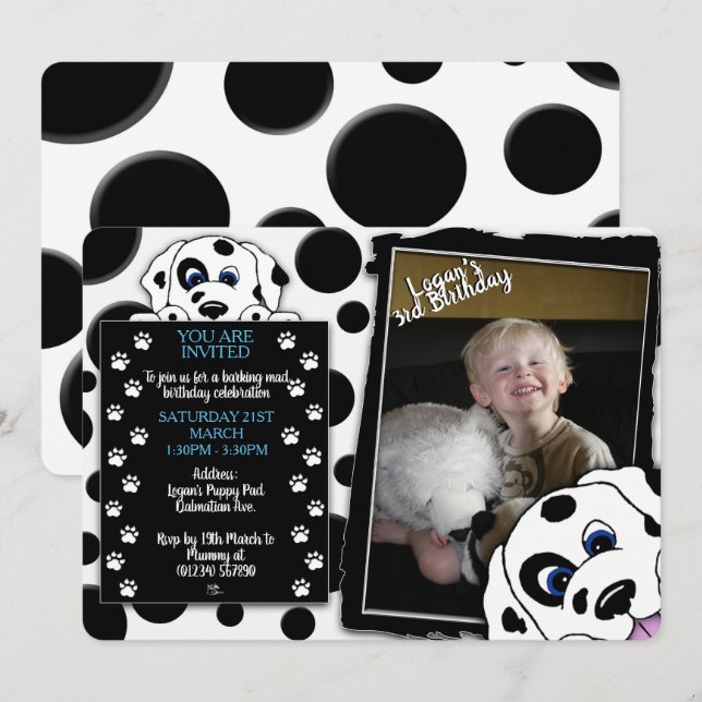Dalmatian Photo Birthday Invitations (Front/Back)