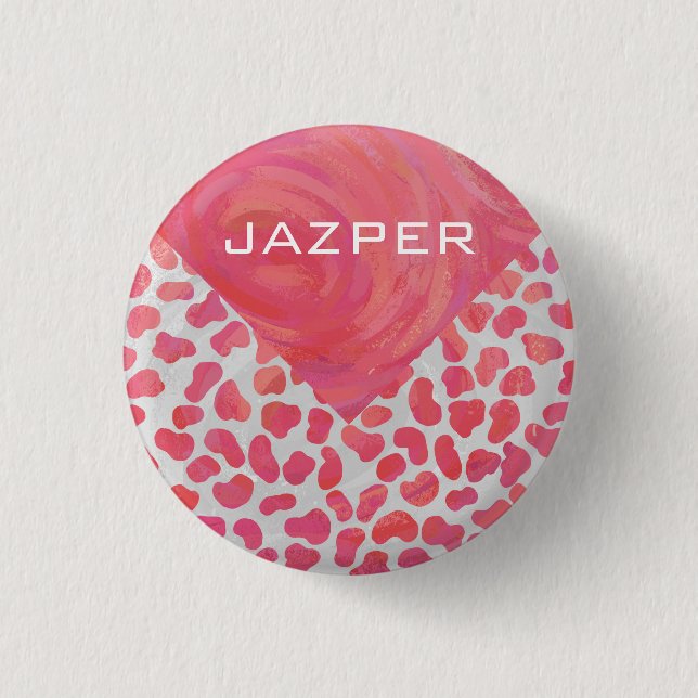 Dalmatian Pink and White with Monogram 3 Cm Round Badge (Front)