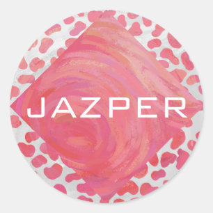 Dalmatian Pink and White with Monogram Classic Round Sticker