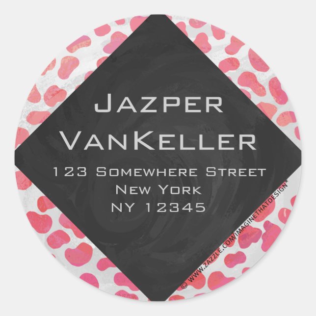 Dalmatian Pink and White with Monogram Classic Round Sticker (Front)