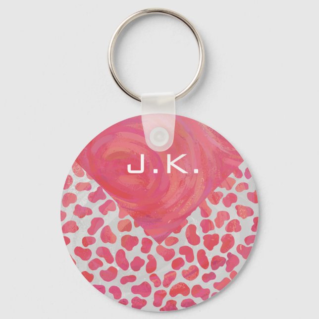 Dalmatian Pink and White with Monogram Key Ring (Front)
